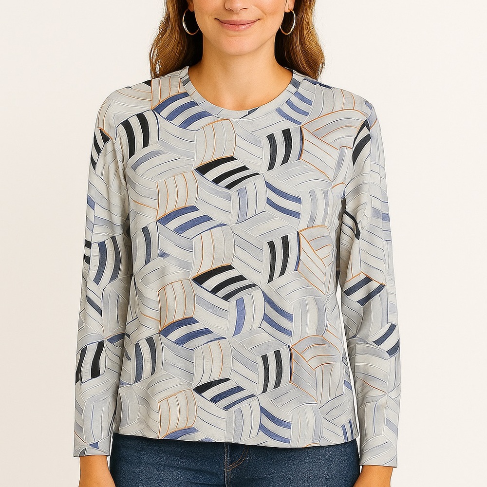 Paniz Abstract Patterned Blouse - Blue, Black, Gray